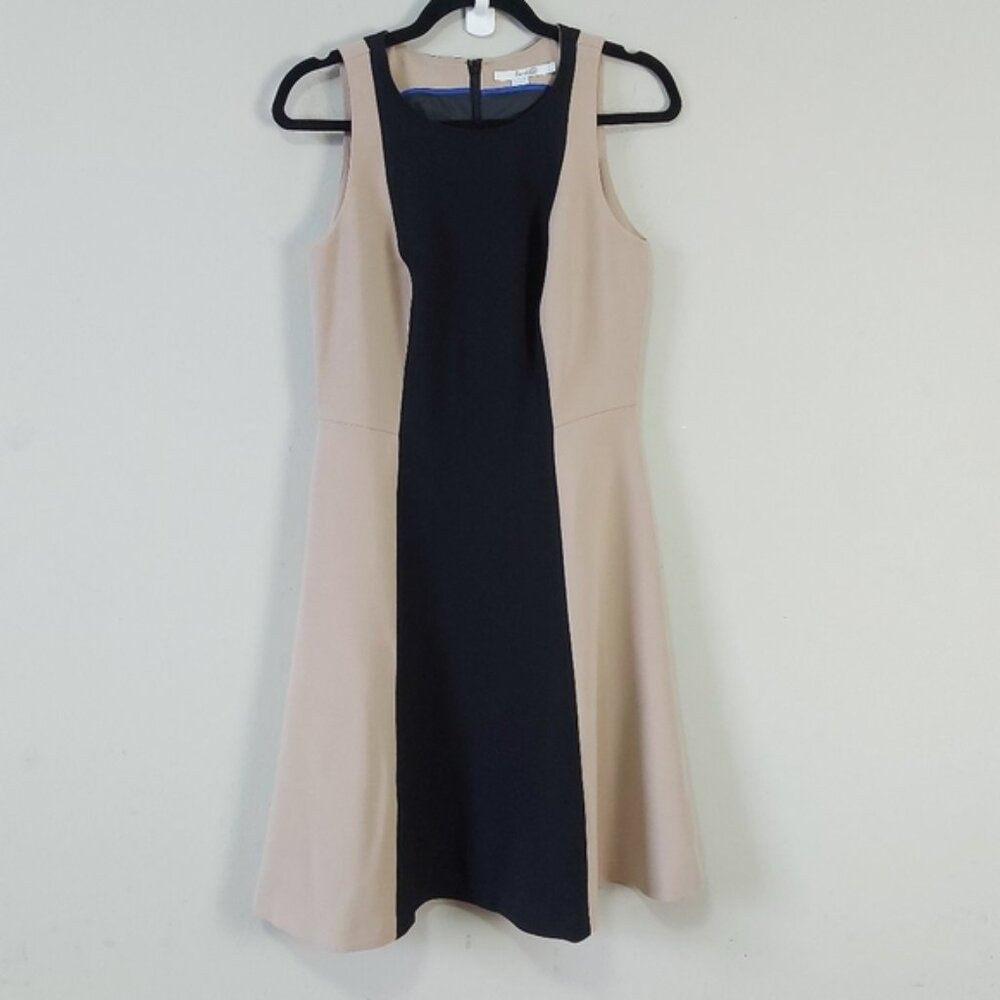Boden Audrey Colorblock Shift Dress Size 6 Black Tan Sleeveless Fit And Flare